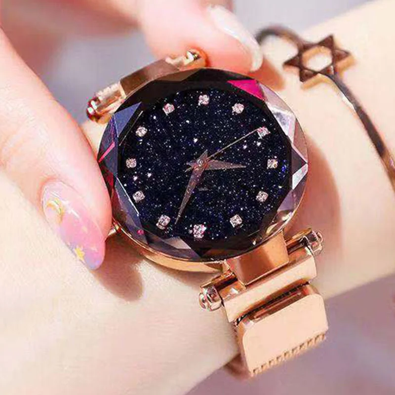 

Luxury Women Watches Fashion Elegant Magnet Buckle Vibrato Purple Gold Ladies Wristwatch Clock Starry Sky Gift Relogio Feminino