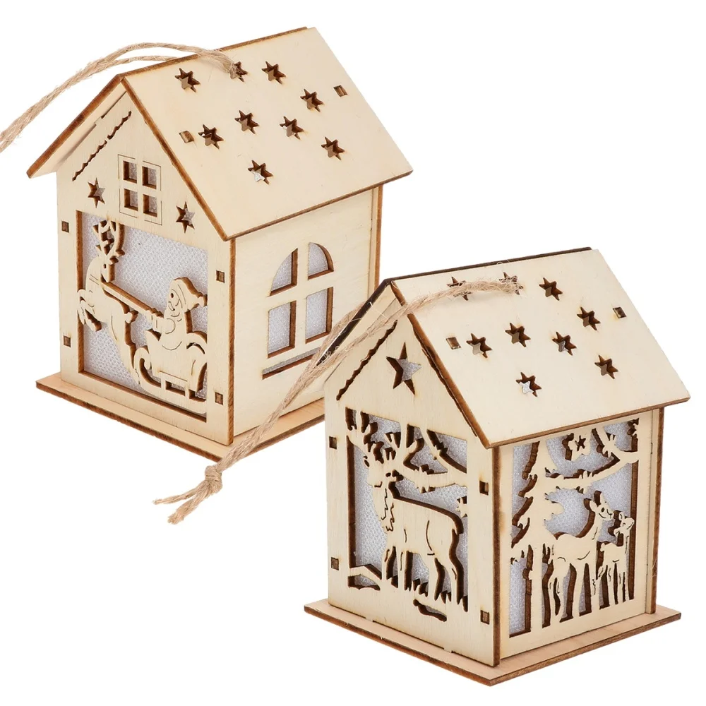

1 Set 2 Pcs Christmas DIY Luminous Wooden House Adornments (Assorted Color)