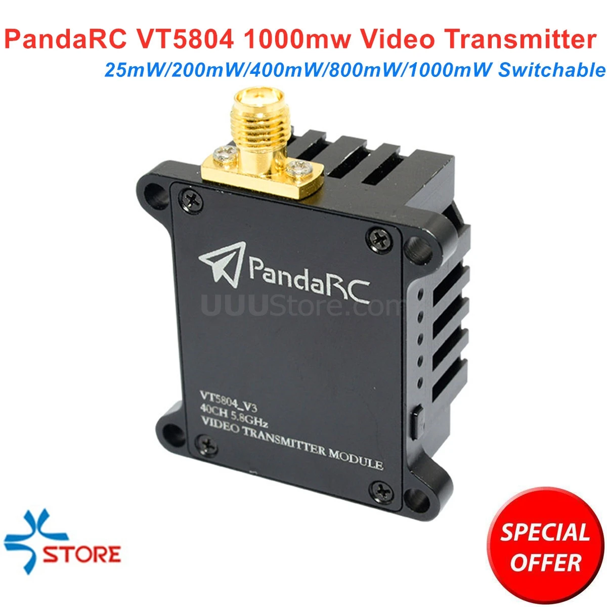 

Over 20Km Long Range PandaRC VT5804 V3 5.8G 25mW/200mW/400mW/800mW/1000mW Video Transmission for Aerial Photography FPV Drone