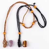 Adjustable Wax Rope Hemp Macrame Necklace Rough Net Bag Pendant DIY Home Decor Energy Stone Crystal Stone Hanging Accessories 2