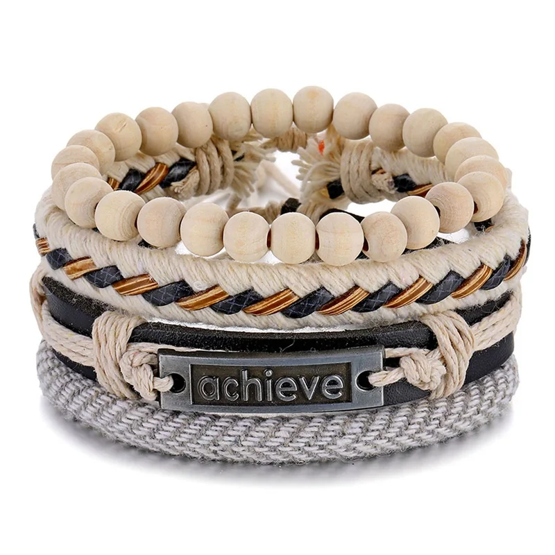 Fashion Beads Leather Wrap Bracelet Set Men New Design Wristband Multiple Bracelets & Bangles Party Wedding Jewelry Gifts