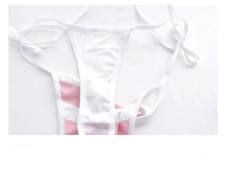 Conjunto de bikini às riscas de algodão lingerie lolita_voghion.com