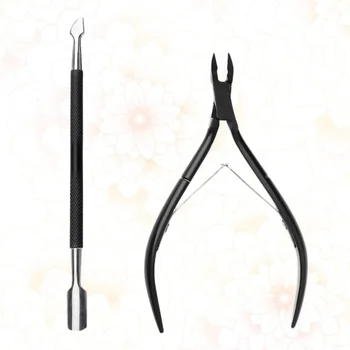 

2PCS Skin Pliers Nail Toenail Nipper Cuticle Stainless Steel Nail Clippers Cutters with Pusher for Fingernails Toenails (Black)
