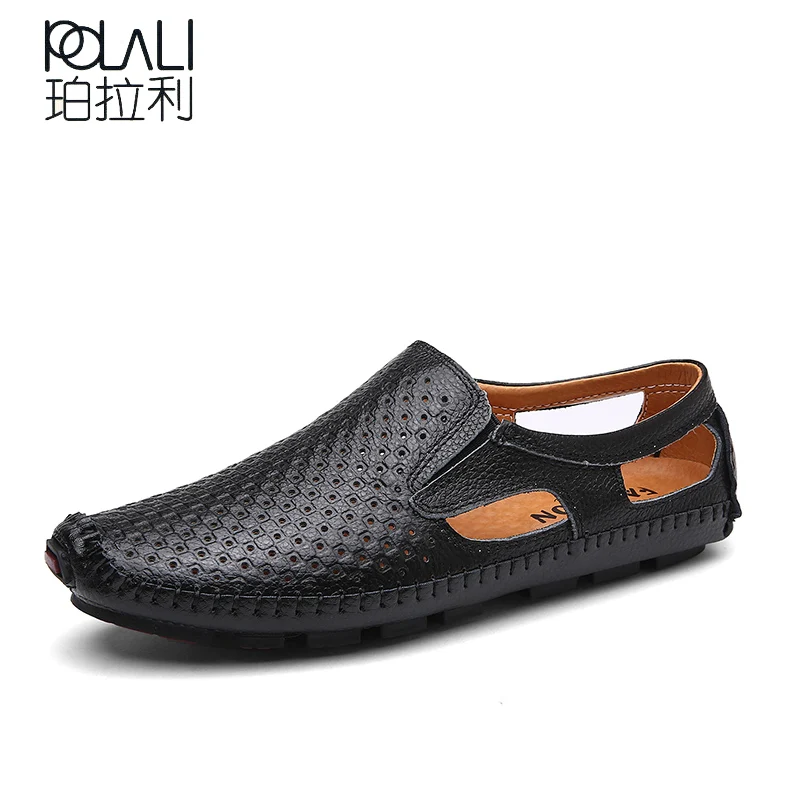 POLALI Fashion Men Sandals Genuine Leather Mens Dress Sandals Summer Breathable Men