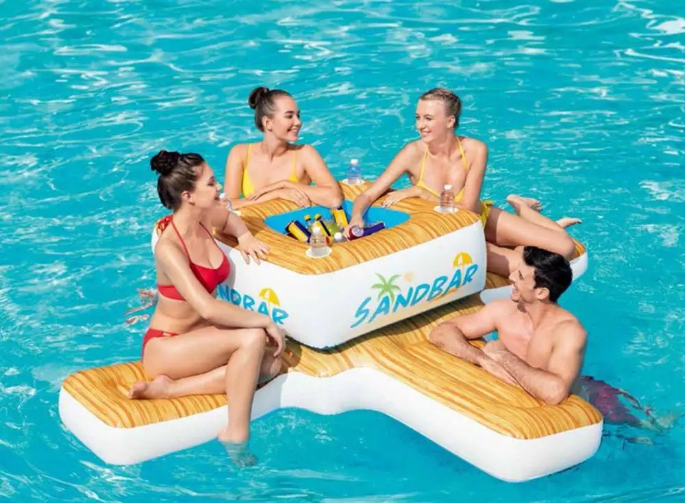 #^Special Price 4 Person Inflatable Giant Bar Pool Float Island with Cooler Swimming Pool Beach Party Floating Boat Water Toys Air Mattresses