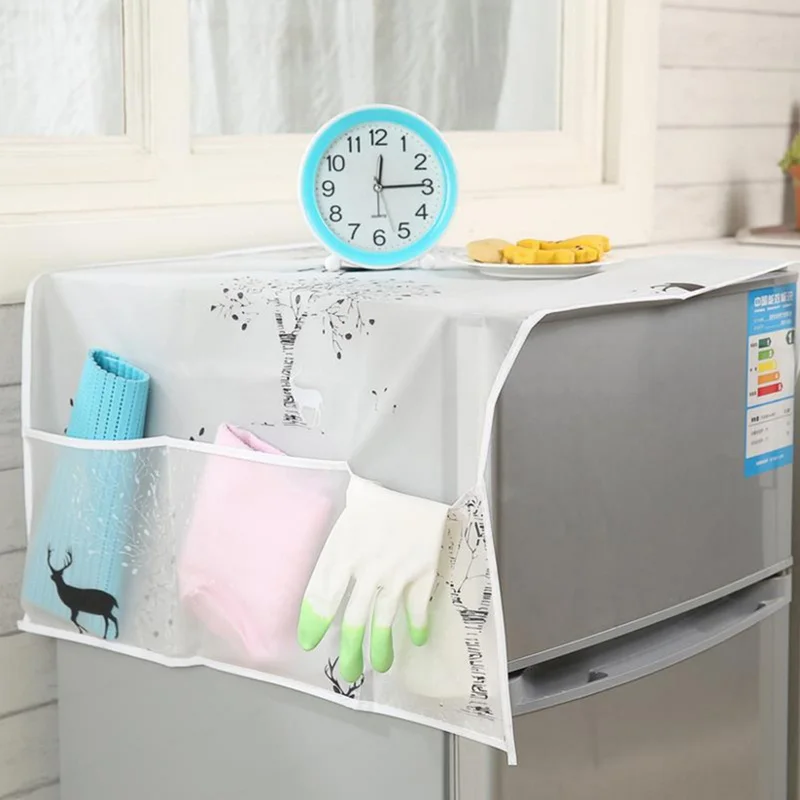 1Pc Refrigerator Dust Cover with Pocket Storage Bags Washing Machine Cover Hanging Bag Household Organizer Kitchen Accessories