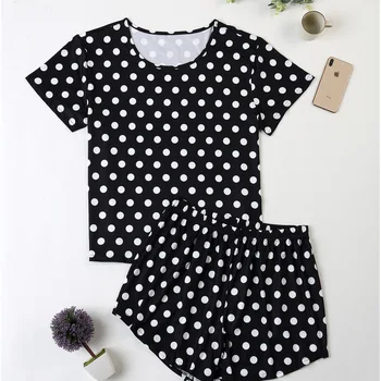 

Plus size home service fat lady plus size home service suit pure cotton pajamas ladies print short-sleeved cotton home service