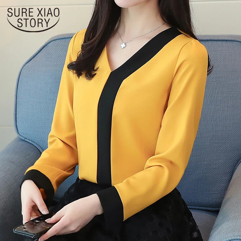 Осень женщины 2109 блузка женская рубашка женская блузка туника блузка офисная блузка рубашка женская сплошной плюс размер женской одежды свободная рубашка с длинным рукавом блузка1181 40
