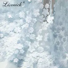 1 м/лот 135 см Новая светло-голубая сетка двухслойная лазерная 3D Цветочная вышивка ткань Сделай Сам свадебное вечернее платье ткань