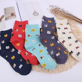 

Autumn Women Socks Cartoon Animal Cute Cat Sock for Girls Winter Thick Warm Cotton Sock for Ladies Christmas Gifts
