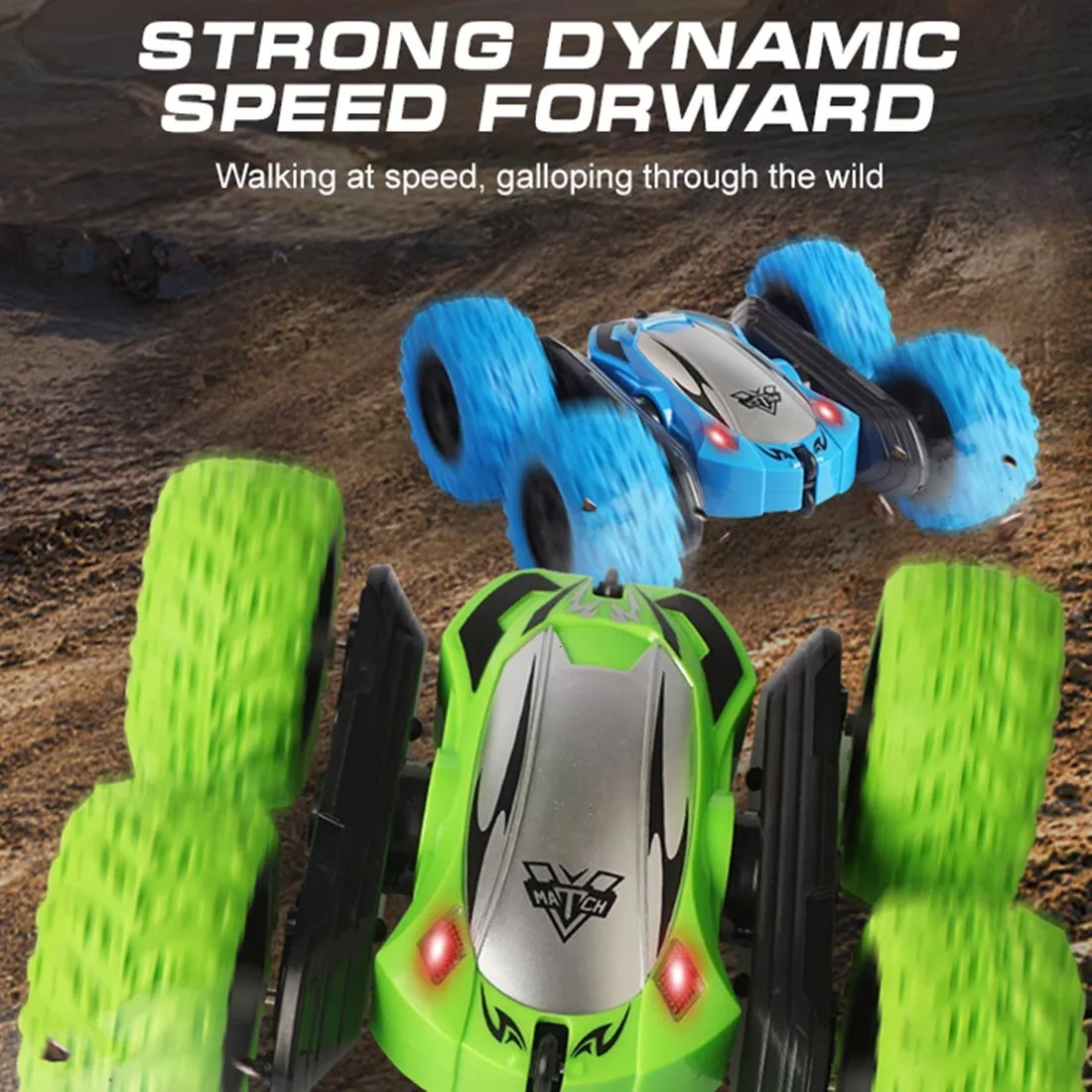 2.4G 4WD Remote Control Car 360° Rotation Climbing Car RC Stunt Double Side Car- Green