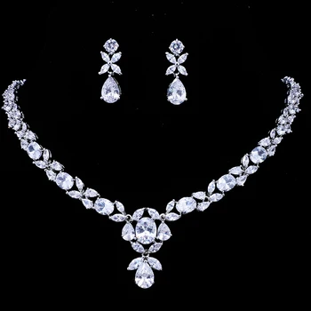 

EMMAYA CLASSIC CRYSTAL WEDDING JEWELRY SETS FOR WOMEN CLEAR CUBIC ZIRCON NECKLACE EARRINGS SET BRIDAL ENGAGEMENT JEWELRY