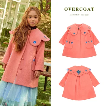 

Pre-sale Korean Girl Jacket 2020 Winter New Girls Woolen Coat Thick Embroidered Flower Mid-length Princess Top Coat