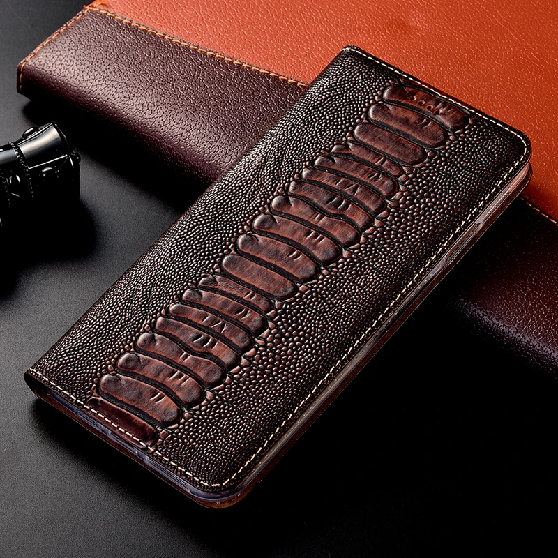 Genuine Leather Ostrich Case For xiaomi Poco X2 X3 NFC F1 F2 M2 Pro flip stand wallet Magnetic  cover capa shells bags