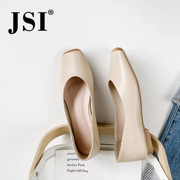 

JSI Women Shoes Square Toe Shallow Solid Genuine Leather Ladies Flats Slip-On Spring Autumn Basic Comfortable Women Shoes jo333