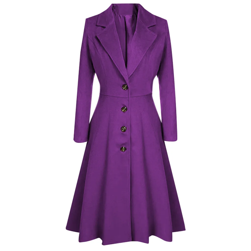 

Fashsiualy Womens Winter Lapel Button Korean women's woolen windbreaker coat Purple 3XL autumn and winter long coat jacket #805