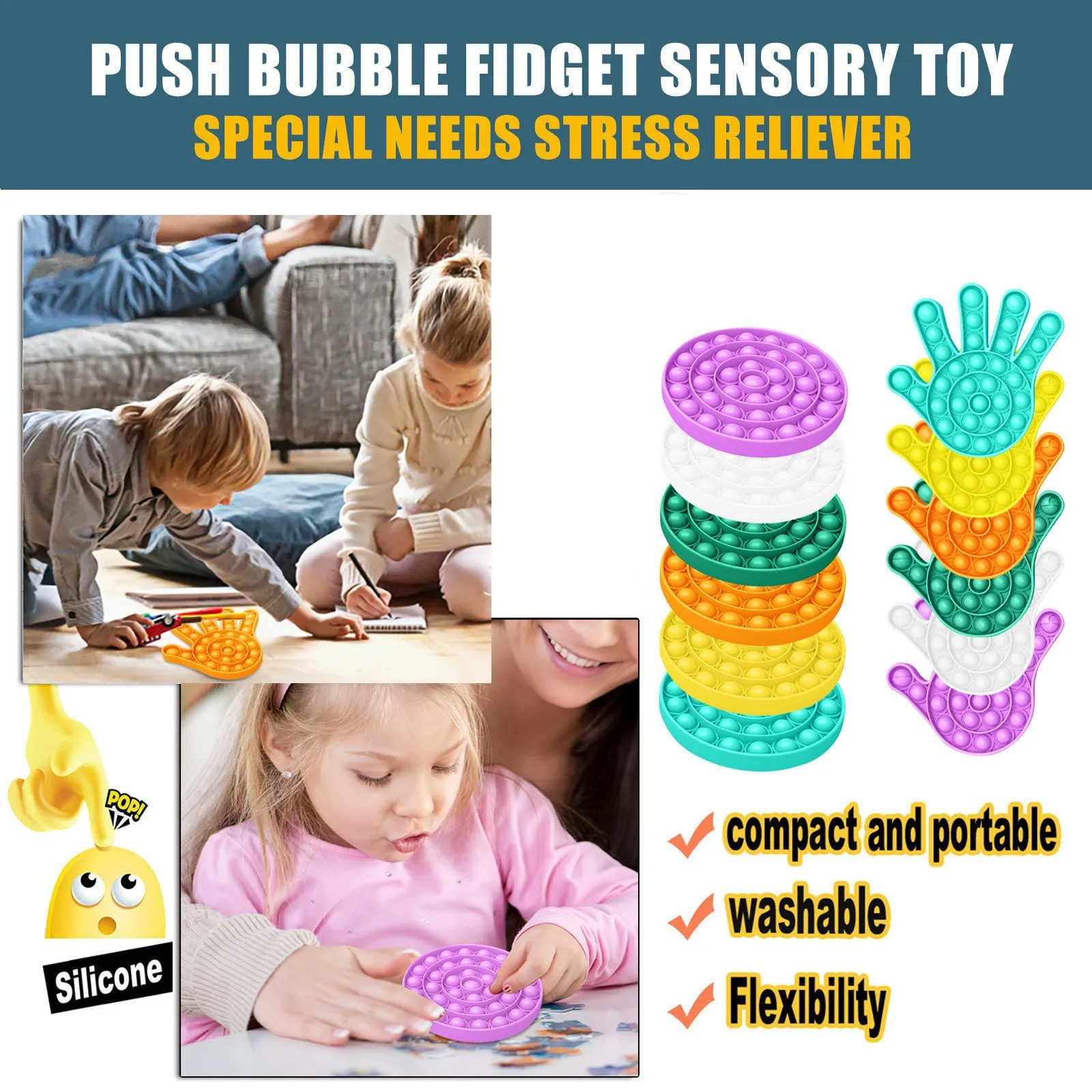 

Push Bubble Fidget Sensory Toy Autism Special Needs Stress Reliever Helps Relieve Stress and Increase Focus Soft Squeeze Toy#K4