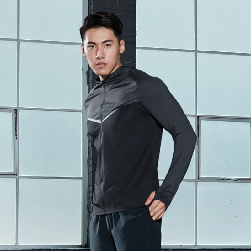 Mens Hoodie Running Jackets Zipper Outdoors Sportswear Long Sleeve Cycling Training Tights Man Gym Bodybuilding Shirts