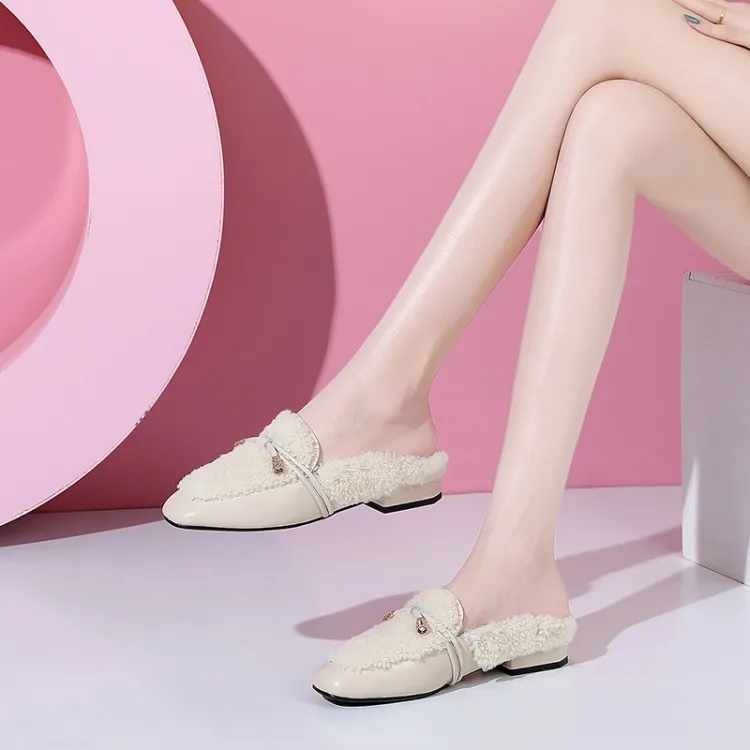 

Autumn Genuine Leather Solid Color Lace up Front Square Head Women's Fashion Shoes Lambswool Tendon Outsole Chunky Low Heel