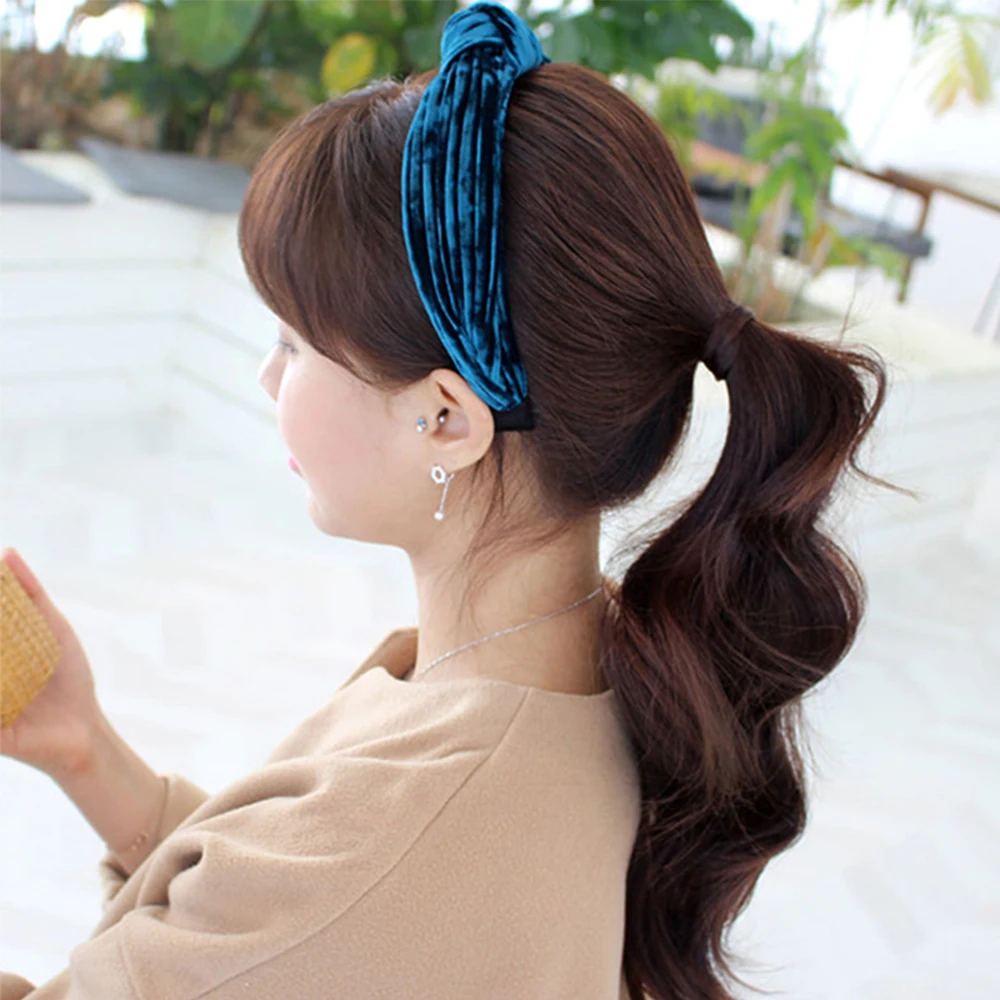 Solid Color Headband for Women Korean Soft Velvet Knotted Hairband Handmade Bowknot Hair Hoop Girls Hair Accessories