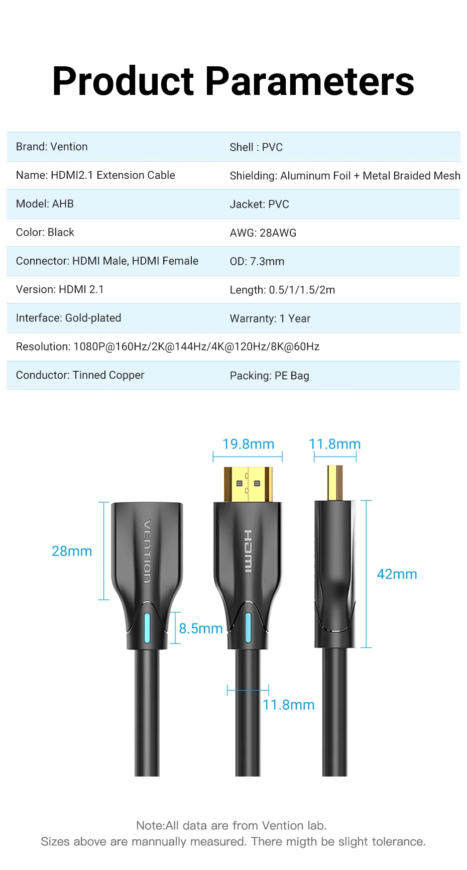 8k 60hz hdmi 2.1 macho para fêmea