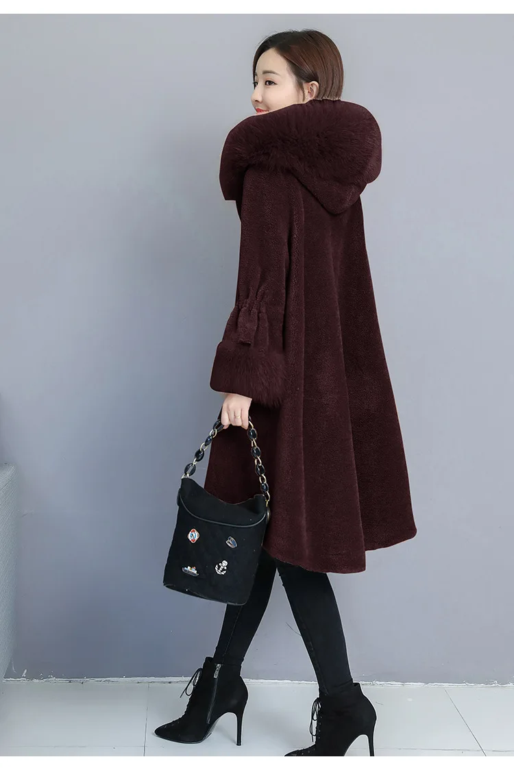 Зимняя новая модная овечья стриженая куртка Женская длинная куртка с лисьим мехом одна женская ветровка