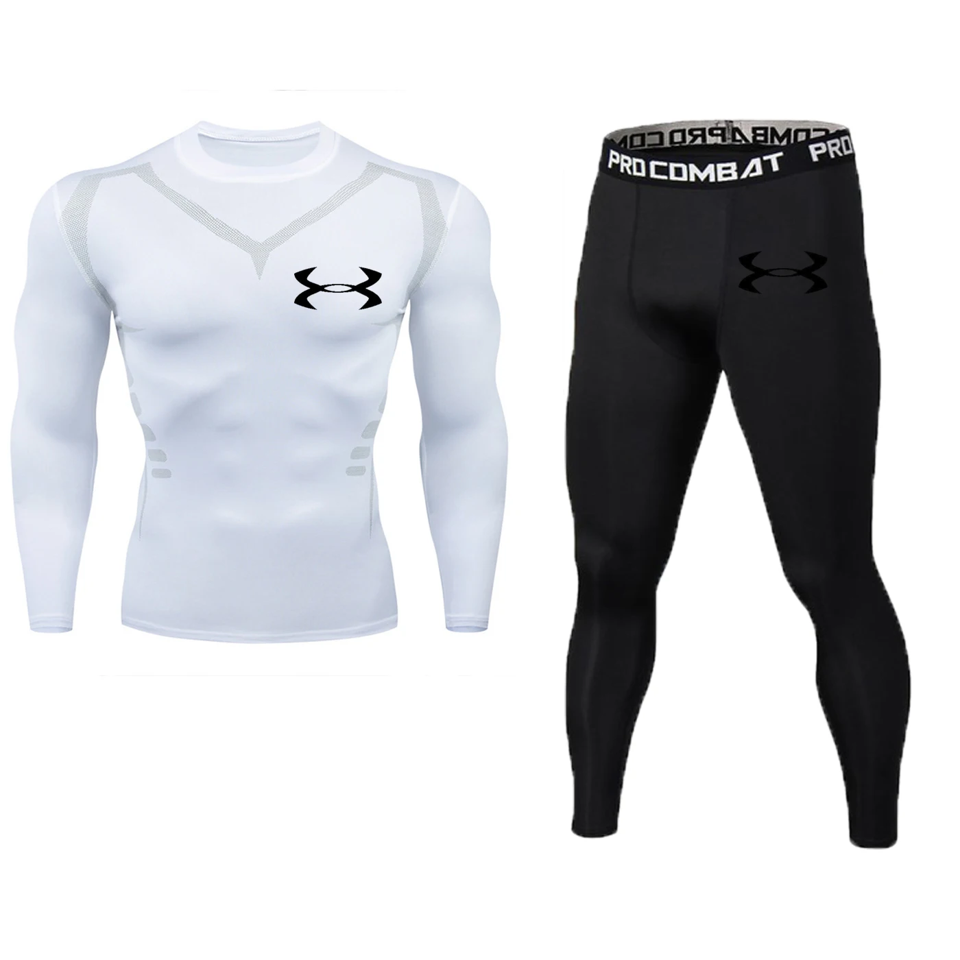 Mma rashguard Мужская многофункциональная футболка для фитнеса, набор мужских брюк с 3d принтом, термобелье, одежда MMA S-XXXXL - Цвет: Темно-серый