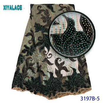 

Green african velvet lace fabric with stones high quality nigeria wedding lace embroidery tulle lace fabric for dress 3197b