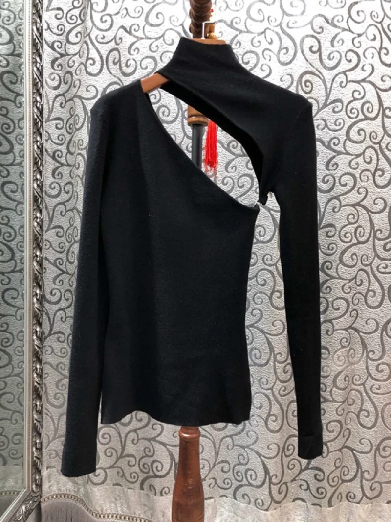 Turtleneck Sweaters Autumn Winter Casual Pullovers Women Hollow Out Sexy Long Sleeve Knitted Grey Black Brown Jumpers Lady