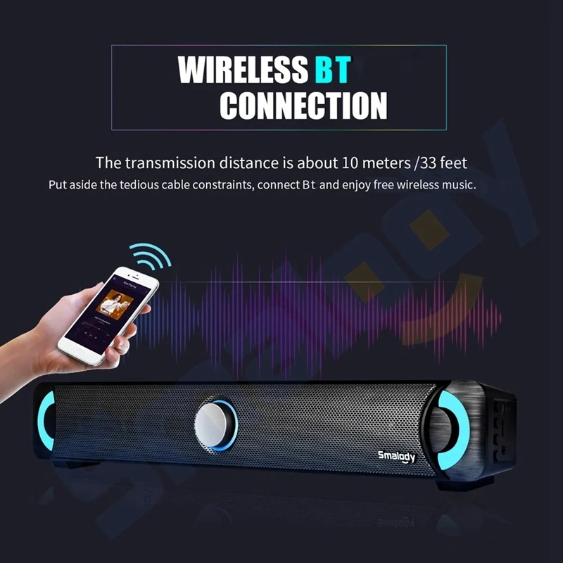 ABHU-Smalody Bluetooth 4,2 Саундбар Led динамик мощность 10 Вт/стерео/сабвуфер/объемный звук/Красочный Светодиодный светильник/2000 мАч L