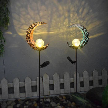 

Pathway Outdoor Lawn Decorative Solar Powered Retro Yard Moon Waterproof Crackle Glass Patio LED Garden Light Stake Courtyard