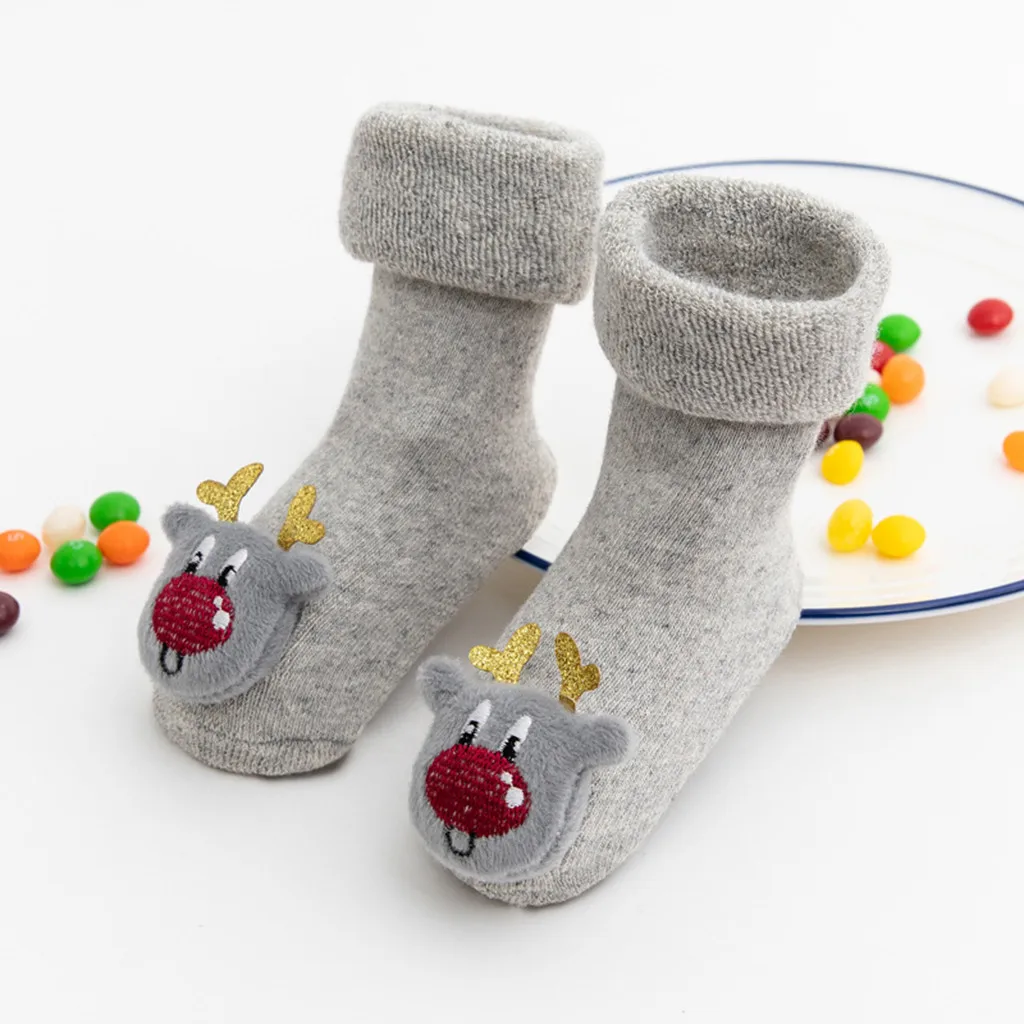 Рождественский олень Санты для девочек, носки, обувь детские носки нескользящие хлопковые носки-тапочки с колокольчиками, мягкие милые детские ботинки