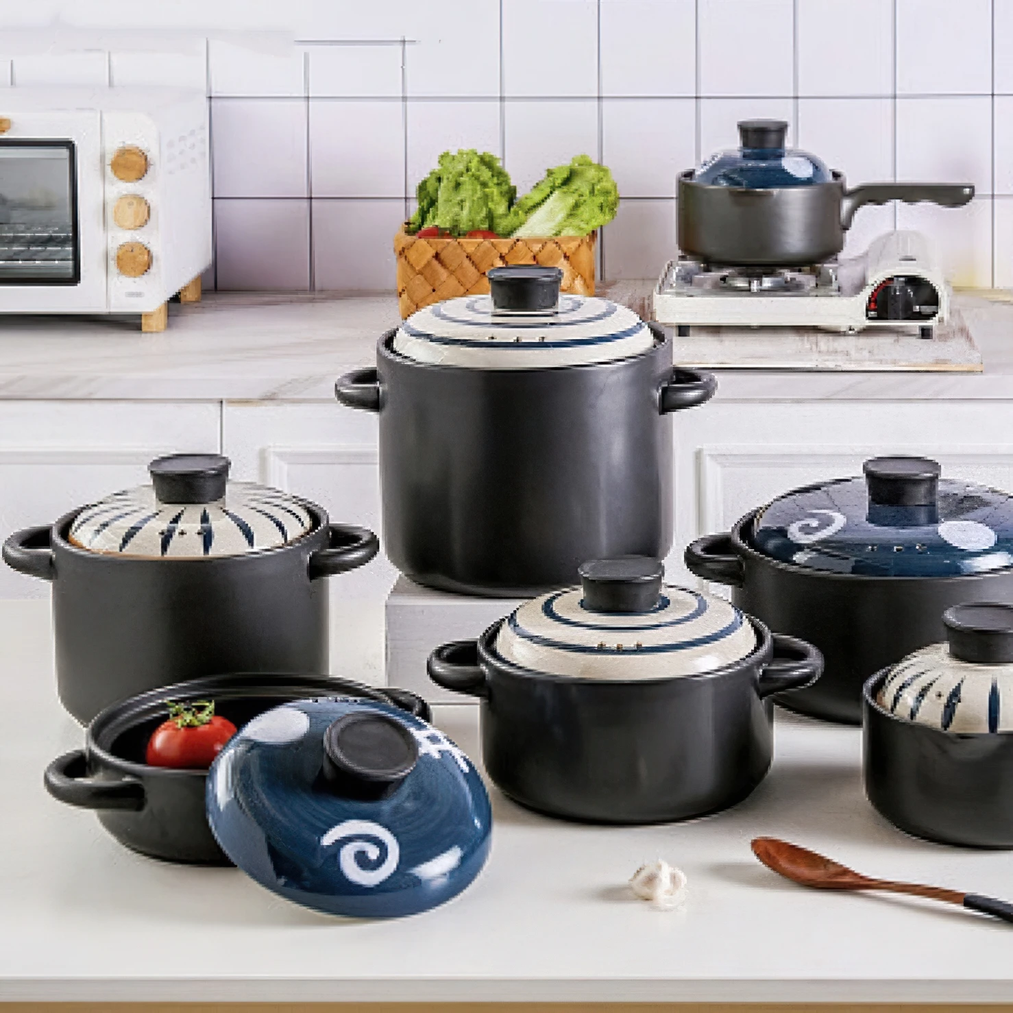 

Japanese Multi-size Multi-color Ceramic Double Ear Casserole Handle Milk Pot Restaurant Kitchen Home Soup Pot Steamer