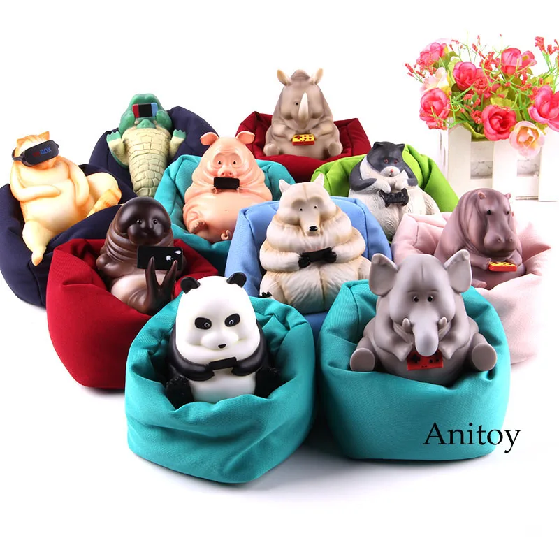 

10pcs/set Funny Animal Lazy Stuff Sitting Sofa Gift Kids Sheep Pig Elephant Cat Cow Panda Crocodile Action Figure PVC Model Toy