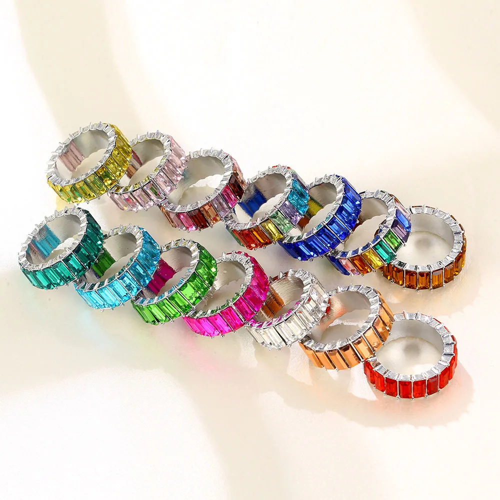 Lost Lady Summer Colorful Rainbow Zircon Wide Rings for Women INS Fashion Girls Crystal Rings Wholesale jewelry Bijoux Love Gift - Image 4