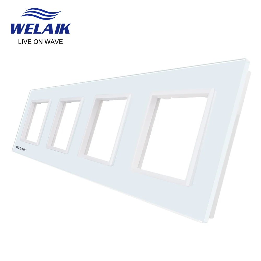 WELAIK EU 4Frame 293*80mm White Wall Socket Outlet Square Hole Crystal Tempered Glass Panel Only DIY Parts A48W1 access panel wall touch switch socket light switch cover tempered glass frame