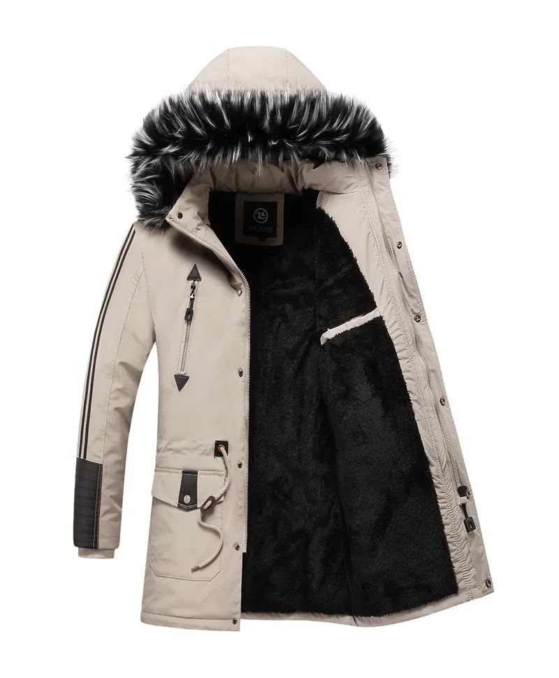 Мужские зимние куртки, новое модное Трендовое пальто, Мужская Толстая теплая парка, куртка средней длины с меховым воротником, Высококачественная Мужская одежда