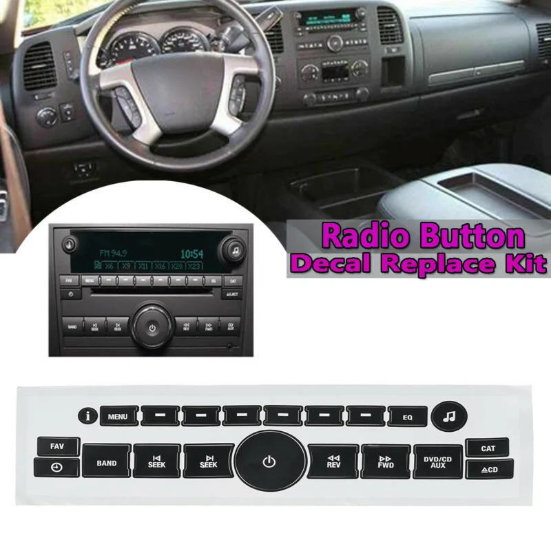 

Decal Radio Button Sticker Repair Replacement Black Interior Decoration