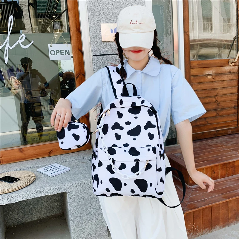Cow Pattern Backpack For School Teenagers Girls Vintage Casual School Bag Laptop Bagpacks Bookbag Travel Bag Mochila Feminina