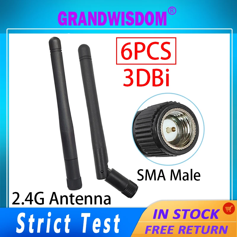 Grandwisdom 6 шт. 2 4g антенна 3dbi sma male wlan Wi-Fi 4 ГГц pbx iot модуль маршрутизатор сигнальный