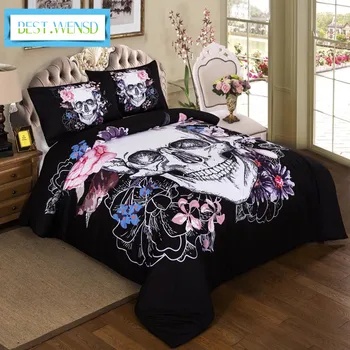 

BEST.WENSD 3d Flower Skull Duvet Cover Sets-bed sheet -pillowcase 3pcs Bedding Set queen king size Halloween Bedspread bed linen
