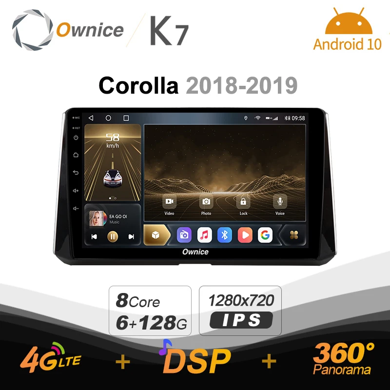 Автомобильное радио Ownice K7 6G + 128G Android 10 0 для Toyota Corolla 2018-2019 GPS 2DIN 4G LTE 5G Wi-Fi 360 SPDIF |