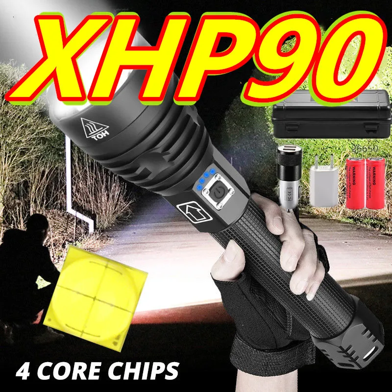 

2021 XHP90.3 The Most Powerful Usb Zoomable Led Flashlight Xhp70.2 Tactical Flash Light Torch by 26650 or 18650 battery for hunt