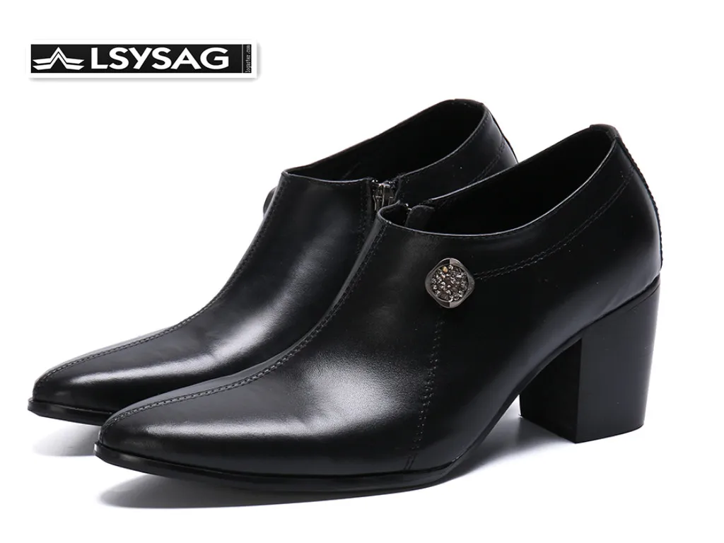 

Fashion High Heel Men Ankle Boots Genuine Leather Pointed Toe Increase Height Shoes Men Party Short Boots