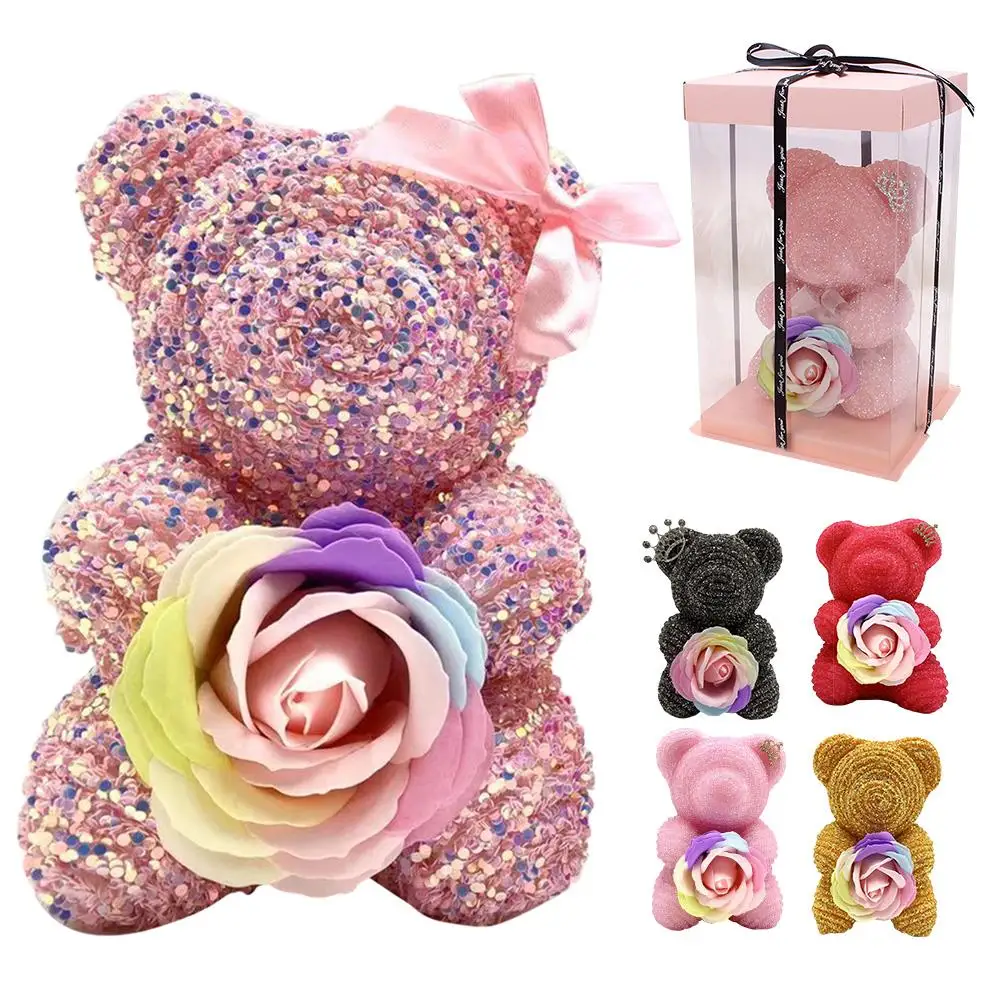 

Diamond Bear Fragrant Rose Flower Crystal Rhinestone Bear For Birthday Valentines Day Gift Quick Delivery
