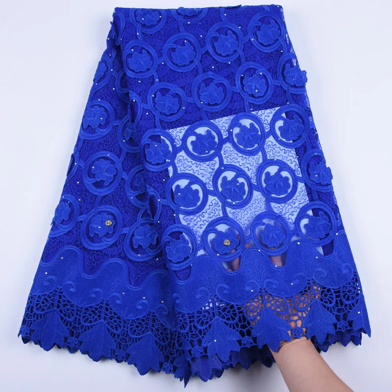 

High Quality French Soft Milk Silk Lace Fabric R Blue Nigerian Mesh Milk Silk Lace Fabric With Stones For Every Dresses F1700