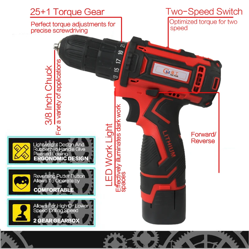 Haowook 25+1 Torque 16.8V 2-Speed Electric Cordless Screwdriver Drill Battery Mini Drill Rechargeable For Electrical Tools