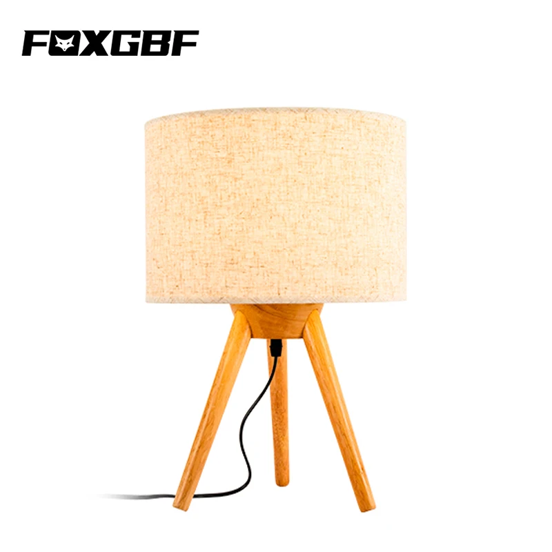 FOXGBF Northern Europe Wood art cloth art LED table lamp bedroom bedside night lamp fashion simple Eye Protection Study Lamp