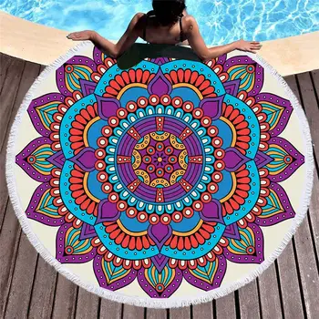 

Bohemian 150cm Multifunctional Women Summer Chiffon Shawl Round Type Geometric Retro Towel Swim Beach Yoga Mat