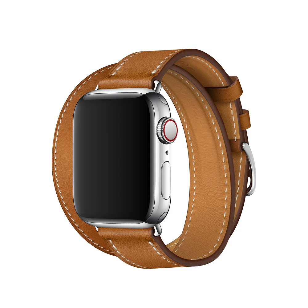 Для Apple Watch Series 5 4 3 2 1 44/40/42/38 мм подолом логотип на застежка из кожи Swift двойной один за туром ремешок для наручных часов iWatch